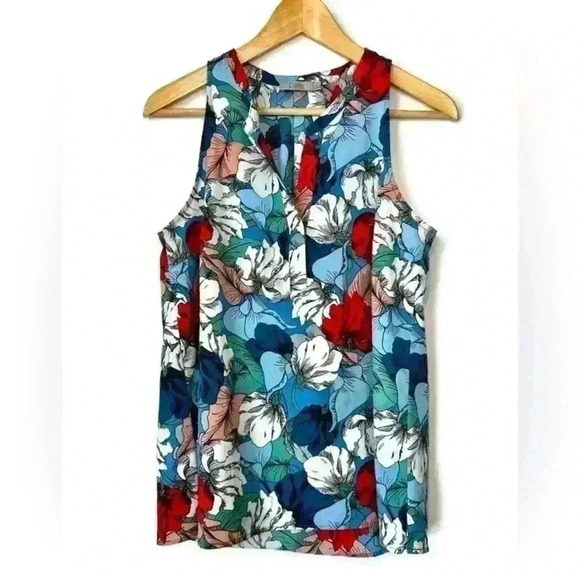 Dalia Tops - Dalia Women’s Colourful Red Blue Floral Sleeveless Blouse Art to  Wear Small